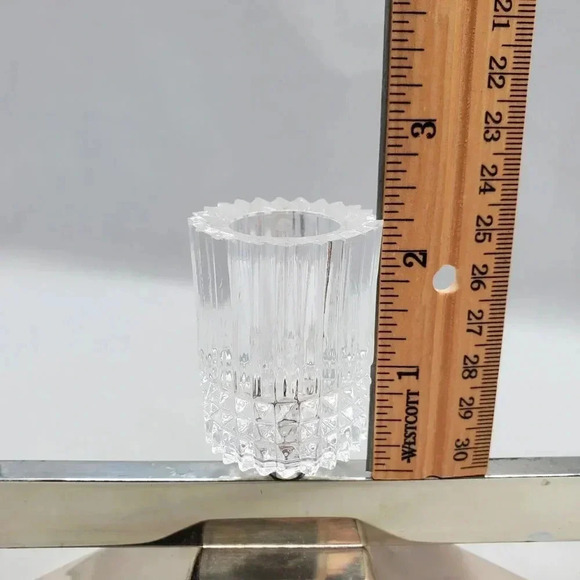 Vintage MCM 60s 3 Candle Stick Holder Silver Metal Bar Crystal Cups Germany Mod - Picture 11 of 16